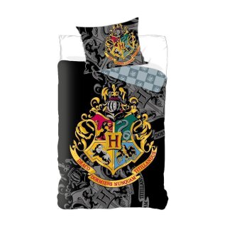 Harry Potter Bettwäsche schwarz mit Wappen 140x200 cm, 100% Baumwolle