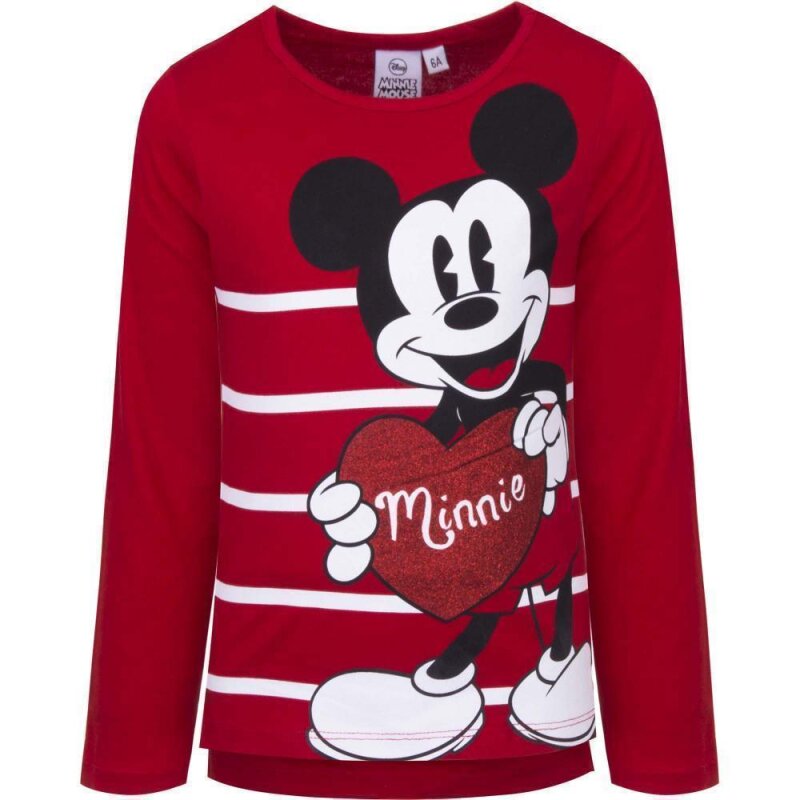 Minnie Mouse T-Shirt, Kinderbekl, Herz, 10,80 mit Glitzer- € rot, langärmlig 