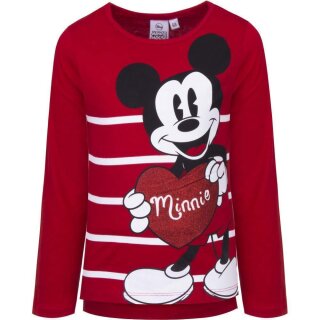 Mickey Mouse T-Shirt, rot, mit Glitzer- Herz, langärmlig, Größen 98 bis 128