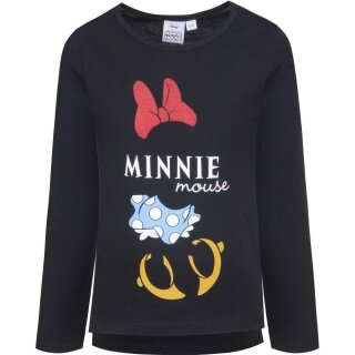 Minnie Mouse T-Shirt, schwarz, mit Glitzer- Schleife, langärmlig, Größen 98 bis 128