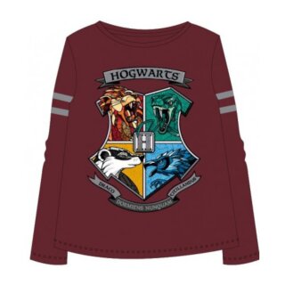 Harry Potter Langarm-Shirt - Hogwarts Wappen farbig,  Burgunderrot
