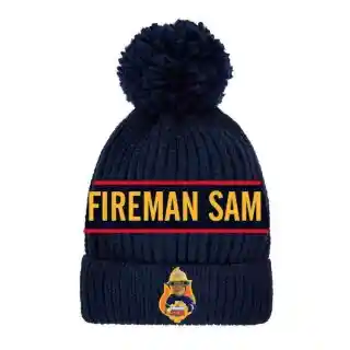 Warme Strickmütze Motiv Feuerwehmann SAM mit Bommel, Logo und Schriftzug, Größen 52 und 54