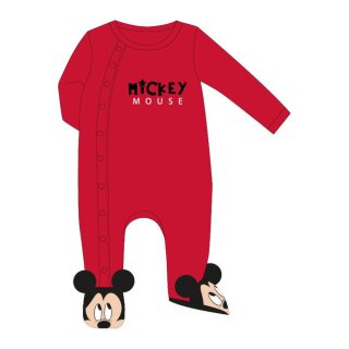 Mickey Mouse Baby & Kleinkind Strampler mit Schriftzug | Rot | Velour | Größen 62-92