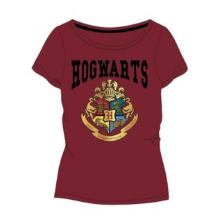 Harry Potter T-Shirt kurzärmelig  mit farbigem Hogwarts Wappen burgunder-rot,140