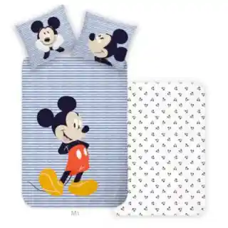 Mickey Mouse Baby-/Kleinkinderbettwäsche | 100x135 cm | Blau-Weiß Gestreift