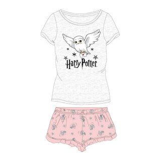 Harry Potter Mädchen Pyjama | Eule Hedwig Motiv | Kurzes Shirt & Shorts  grau/rosa,158/164