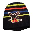 Kinder-Strickmütze - Bing-Motiv | Schwarz mit bunten Streifen | Größe 50