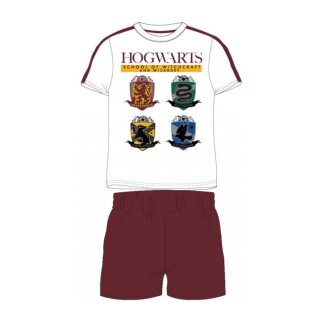 Harry Potter Kurz-Pyjama „Hogwarts Houses“ | weiß/burgunder,110