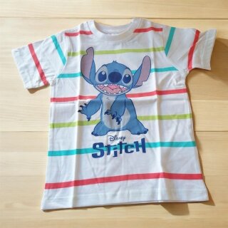 Disney T-Shirt für Jungen | "Stitch" | Weiß mit farbigen Streifen | Gr. 98-128