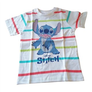Disney T-Shirt für Jungen | "Stitch" | Weiß mit farbigen Streifen | Gr. 98-128