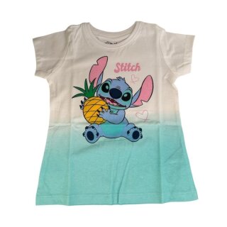 Stitch-Kurzarm-Shirt für Mädchen | Weiß-Rosa oder Weiß-Türkis | weiß-türkis,128