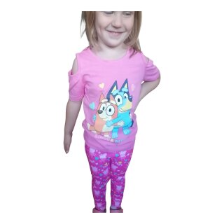 Bluey & Bingo Mädchen T-Shirt „Freunde“ 98–116, 100 % Baumwolle, Kurzarm, Rosa/Weiß