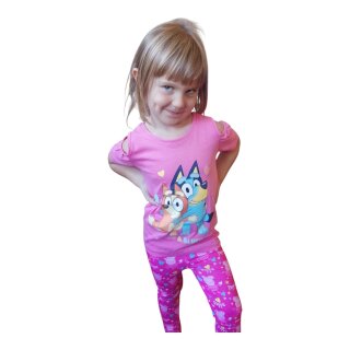 Bluey & Bingo Mädchen T-Shirt „Freunde“ 98–116, 100 % Baumwolle, Kurzarm, Rosa/Weiß