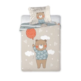 Baby-Bettwäsche "Happy Bear"| 100×135 cm + 40×60 cm | 100 % Baumwolle | 2-teilig | mit Reißverschluss | atmungsaktiv & pflegeleicht