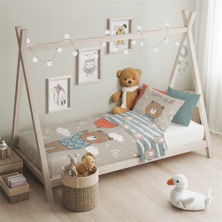Baby-Bettwäsche "Happy Bear"| 100×135 cm + 40×60 cm | 100 % Baumwolle | 2-teilig | mit Reißverschluss | atmungsaktiv & pflegeleicht