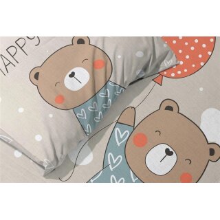 Baby-Bettwäsche "Happy Bear"| 100×135 cm + 40×60 cm | 100 % Baumwolle | 2-teilig | mit Reißverschluss | atmungsaktiv & pflegeleicht