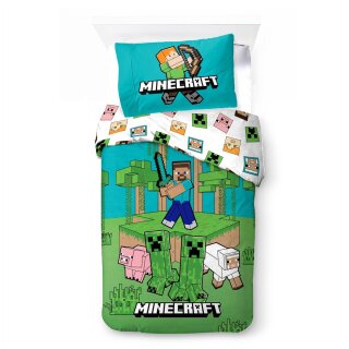 Minecraft Bettwäsche „Jungle Explore“ 140x200 + 70x90 | 100 % Baumwolle | Druckknopf