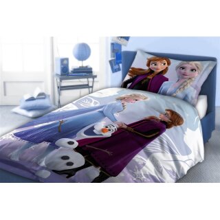 Kinder-Bettwäsche „Frozen – Anna, Olaf & Elsa“ 140x200 + 70x90 | 100 % Baumwolle | Reißverschluss