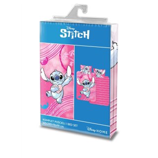 Kinder-Bettwäsche „Stitch – verliebt“ 160x200 + 70x80 | 100 % Baumwolle | Reißverschluss