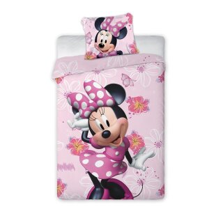Disney Minnie Mouse Bettwäsche „Happy Day“ 160x200 + 70x80 | 100 % Baumwolle | Reißverschluss | Rosa