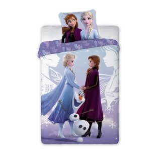 Kinder-Bettwäsche „Frozen – Anna, Olaf & Elsa“ 160x200 + 70x80 | 100 % Baumwolle | Reißverschluss