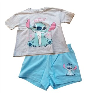 Mädchen Kurz-Pyjama mit T-Shirt & Shorts, Stitch „I’m sweet“, Grau/Blau,104