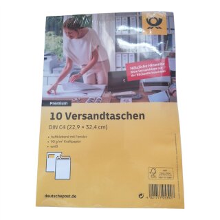 Versandtaschen DIN C4 10-Stück-Set mit Fenster, haftklebend 229×324 mm