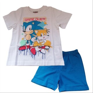 Jungen Pyjama Sonic & Tails „Game Over“ | Kurz | weiß-hellblau,104
