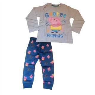 Kinder-Pyjama | lang | Peppa Pig | "George & Friends" | Grau-Blau,92
