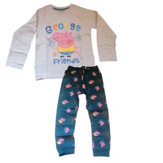 Kinder-Pyjama | lang | Peppa Pig | "George & Friends" | Hellgrau-Petrolblau,98