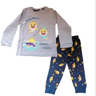 Langer Baby Shark Pyjama | "Sleep like a Baby Shark" | Shirt und Hose | Grau-Blau,110